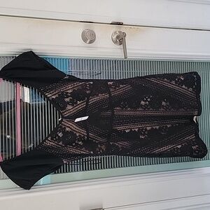 Free People Black Lace Dress Sz 12 Cap Sleeve V Neck A Line Mini With Lining